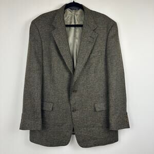 Vintage Burberry Mens Woolmark Brown Check Plaid Sport Tweed Blazer Coat 47